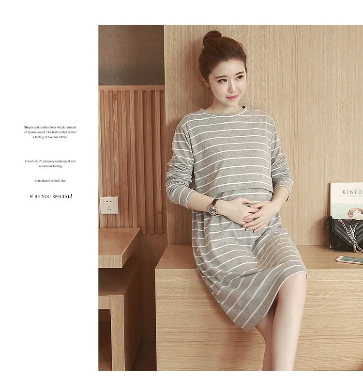 Одежда для грудного вскармливания для беременных женщин; хлопковое Полосатое платье для кормления грудью; сезон весна-осень; Платье для кормления