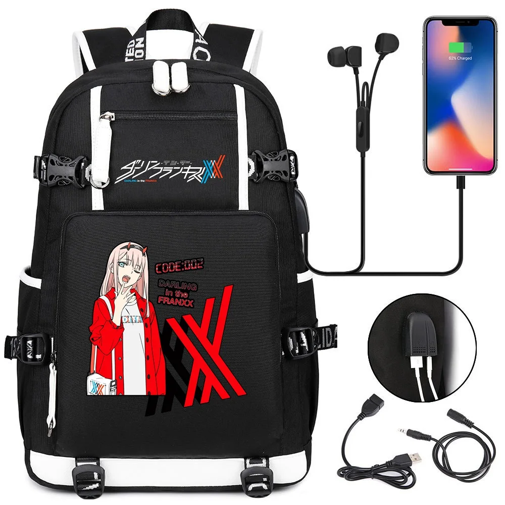 

Anime Darling in the Franxx USB Backpack School Bags Bookbag Men Women Black Travel Laptop Shoulder Bags Gift