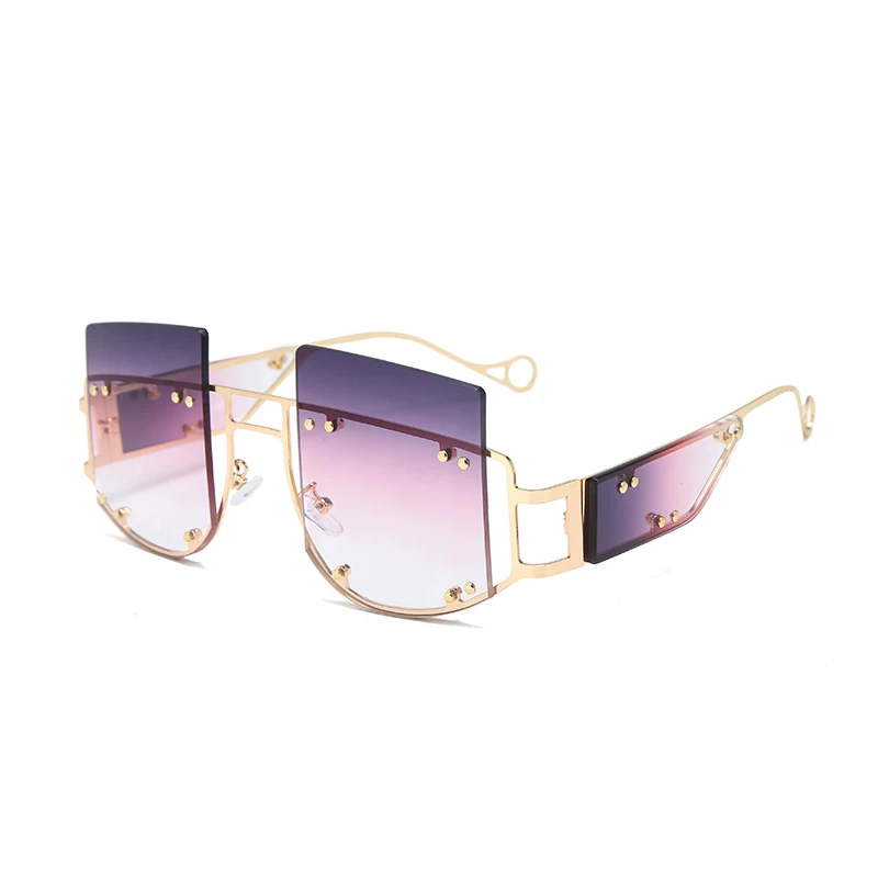C7 PurplePinkWhite Модные солнцезащитные очки с заклепками больших размеров для мужчин и женщин, роскошные брендовые новые модные солнцезащитные очки с большой металлической оправой, Винтажные Солнцезащитные очки для женщин - Цвет линз: C7 PurplePinkWhite