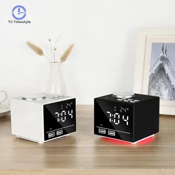 

Smart Alarm Clock Bluetooth Speaker Multi-function Clock Radio Dual Usb Charging Small Stereo Bottom Night Light