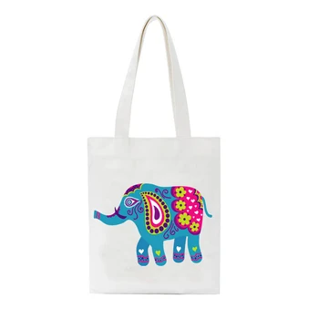 

Cartoon Animal Small Elephant Shopping Bag Travel Portable Beach Reusable Shoulder Satchel Women Grocery Drawstring Storage Pouc