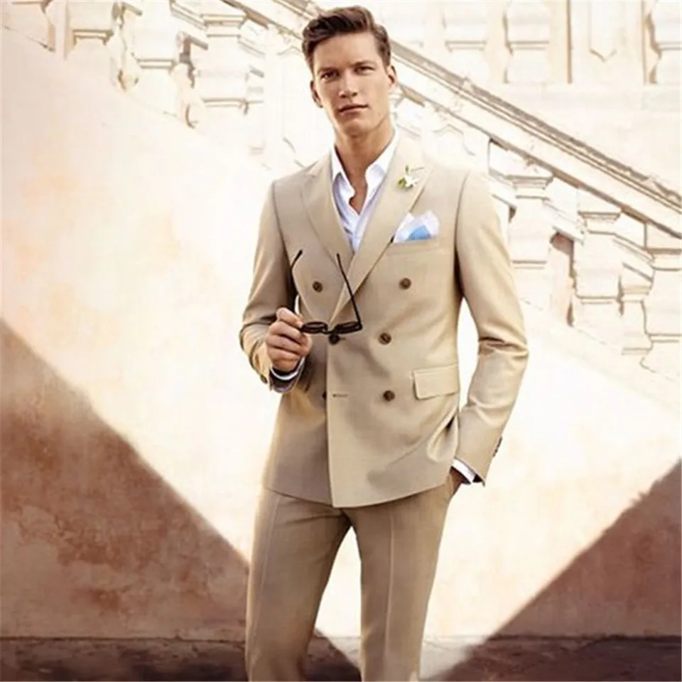 New Men’s Suit Smolking Noivo Terno Slim Fit Easculino Evening Suits For Men Champagne Tuxedo Blazer Men suit(Jacket+Pants