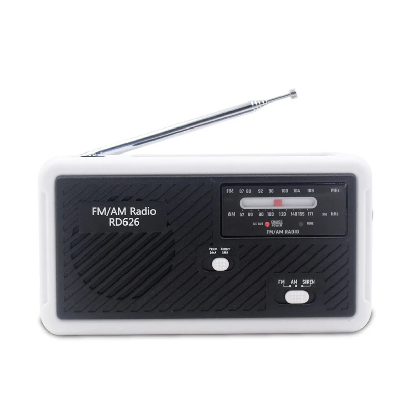 RD626 FM AM Dual-Band Digital Radio Power Bank 1000MAh Rechargeable Battery Solar Hand-Crank Emergency LED Flashlight Siren Micr