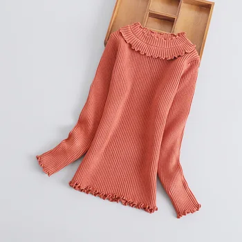 

Girls Turtleneck Winter Skinny Pullovers Warm Flowers edge Knit Sweater Toddler Baby Girls Clothes Tight Sweaters 7Y Autumn Kids