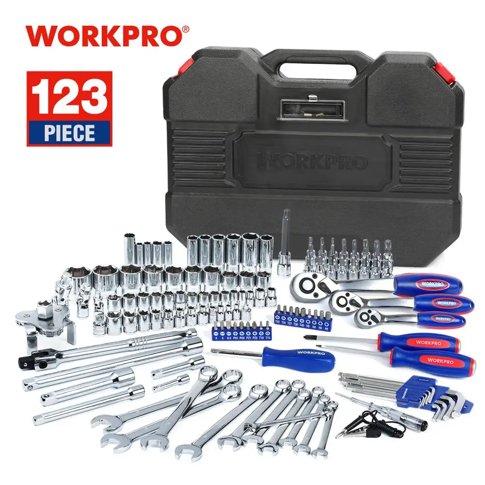 WORKPRO 123 шт. набор инструментов для ремонта автомобиля Наборы механиков рычажный