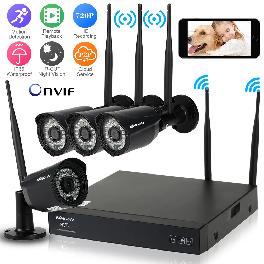 

KKmoon 4 Channel HD 720P Wireless WiFi NVR Network Video Recorder + 4pcs 720P WiFi IP Camera Support Onvif IR Night Vision