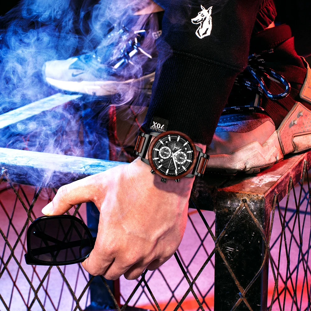 High Quality Reloj Hombre Men's Watch Natural Zebra Walnut Rosewood Wooden Chronogrpah Movment Quartz Wristwatch Luminous Hands 2