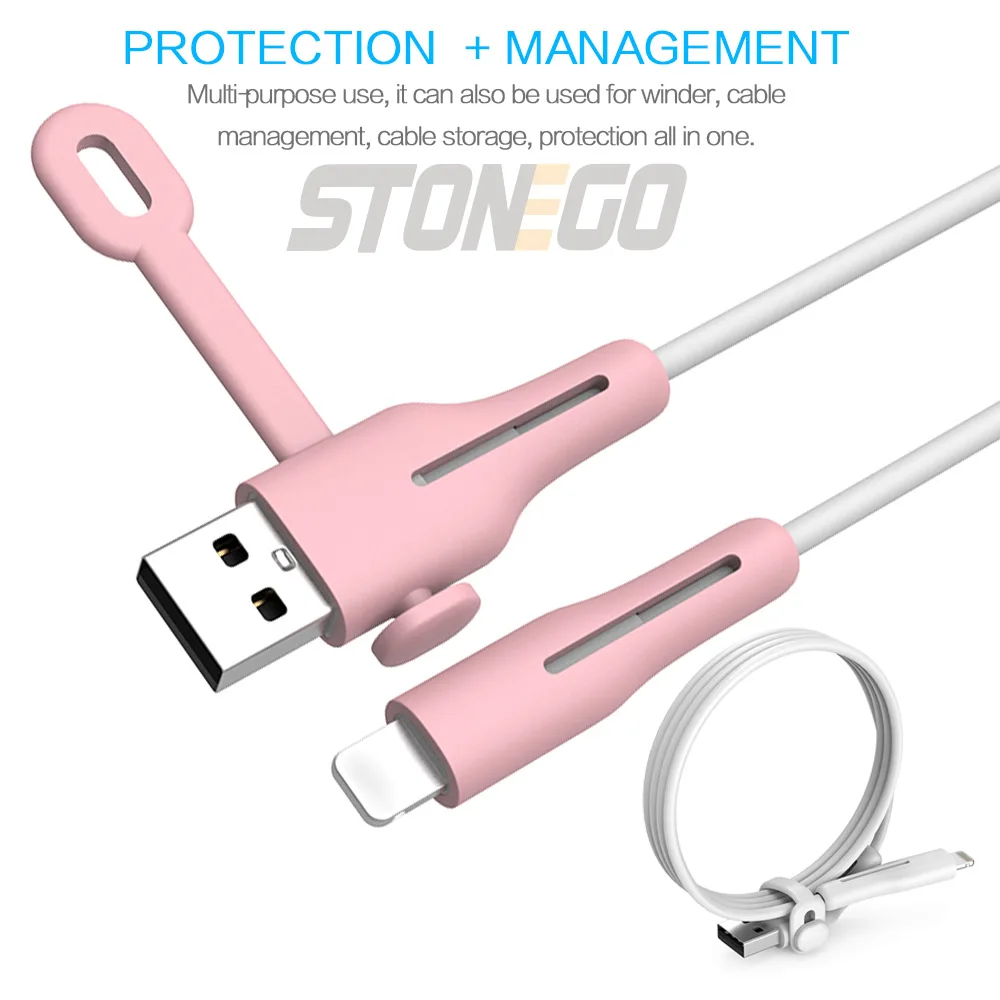 STONEGO 2 in 1 Charging Cable Protector Phones Cable holder Cover cable winder clip USB Charger Cord management cable organizer