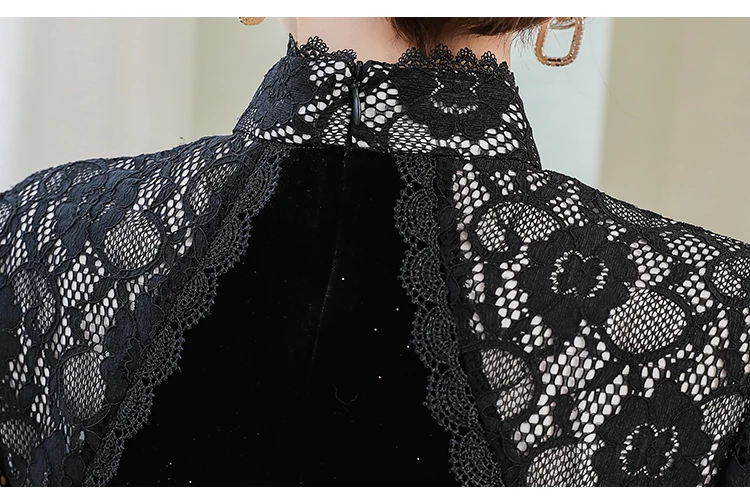 Черные кружевные женские вечерние длинные платья qipao
