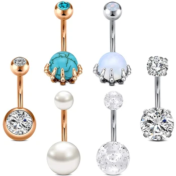 

Belly Button Rings Stainless Steel 14G Belly Ring Opal Pearl Marble Hypoallergenic Navel Piercings Jewelry for Women Girls 10mm