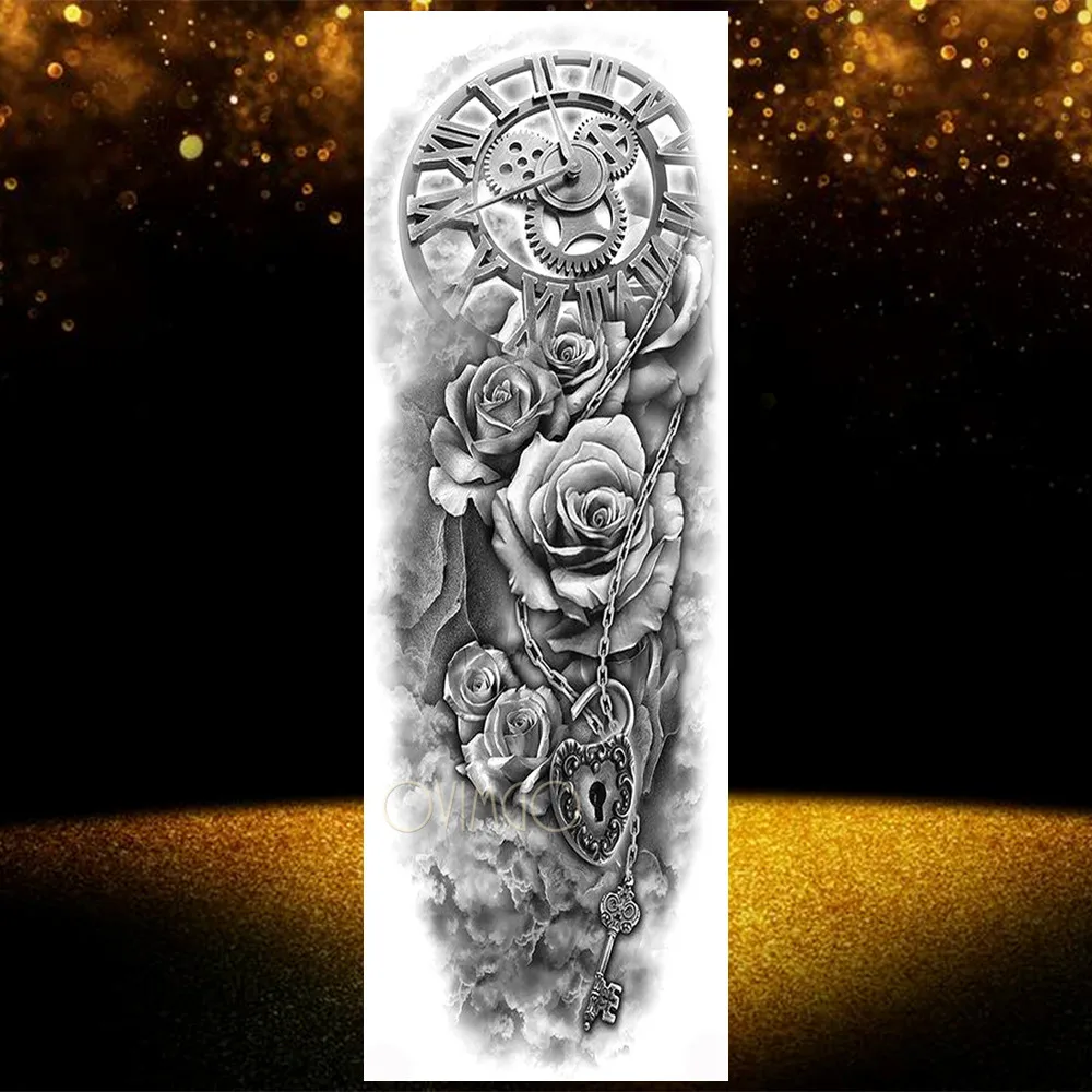 Maori Король Лев временная татуировка наклейка для женщин мужчин полный руки боди арт рукава татуировки наклейка поддельные волк Роза глаза татуировки для шоу - Цвет: OTQB122