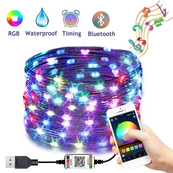Led Bluetooth Lichten Rgb 5V Waterdichte String Gordijn Guirlande Nieuwe Jaar Vakantie Verlichting Usb Fairy Sandlot Festoen Licht