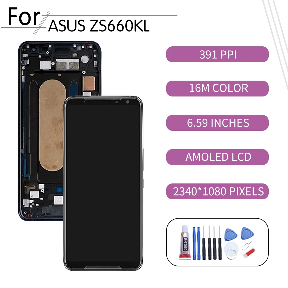 US $101.99 659Original For Asus ZS660KL LCD Touch Screen Digitizer Assembly For ASUSI001DE Phone 2 Phone II ZS660kl Display with Frame