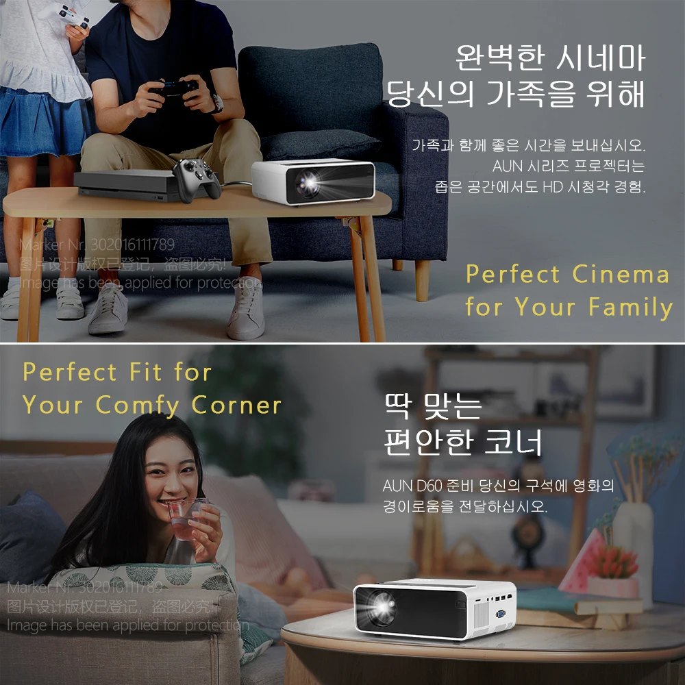Aon светодиодный мини-проектор D60, разрешение 1280x720 P, портативный домашний кинотеатр, поддержка 3D, 4K видео, опционально Android wifi D60S