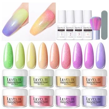 

LILYCUTE 2/3/4/8Pcs Set Dipping Nail Glitter Powder Kits Gradient French Nail Powder Colorful Natural Dry Pigment