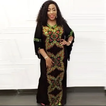 

African Dress for Women Clothes Dashiki Butterfly Diamond Bazin Broder Riche Sexy Flare Ruffle Sleeve Robe Evening Long Dress