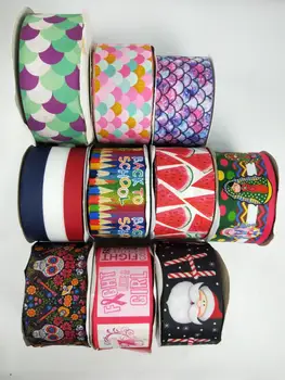 

3"75mm Stock Sale Ribbon Scale Back to School Santa Claus Mexico Girl Printed Grosgrain Ribbon DIY Christmas Party 50yards/roll