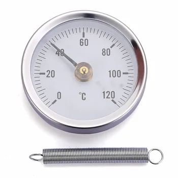 

1pc Pipe Clip-on Dial Thermometer Temperature Gauge With Spring 63mm 0-120 Degrees Celsius For Connecting to 20-50mm Pipes