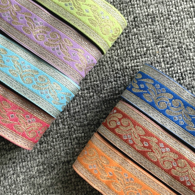 10 Yard 33MM 1.3 Inch Gold And Silver Spun Vintage Pattern Flower Jacquard Ribbon | Дом и сад