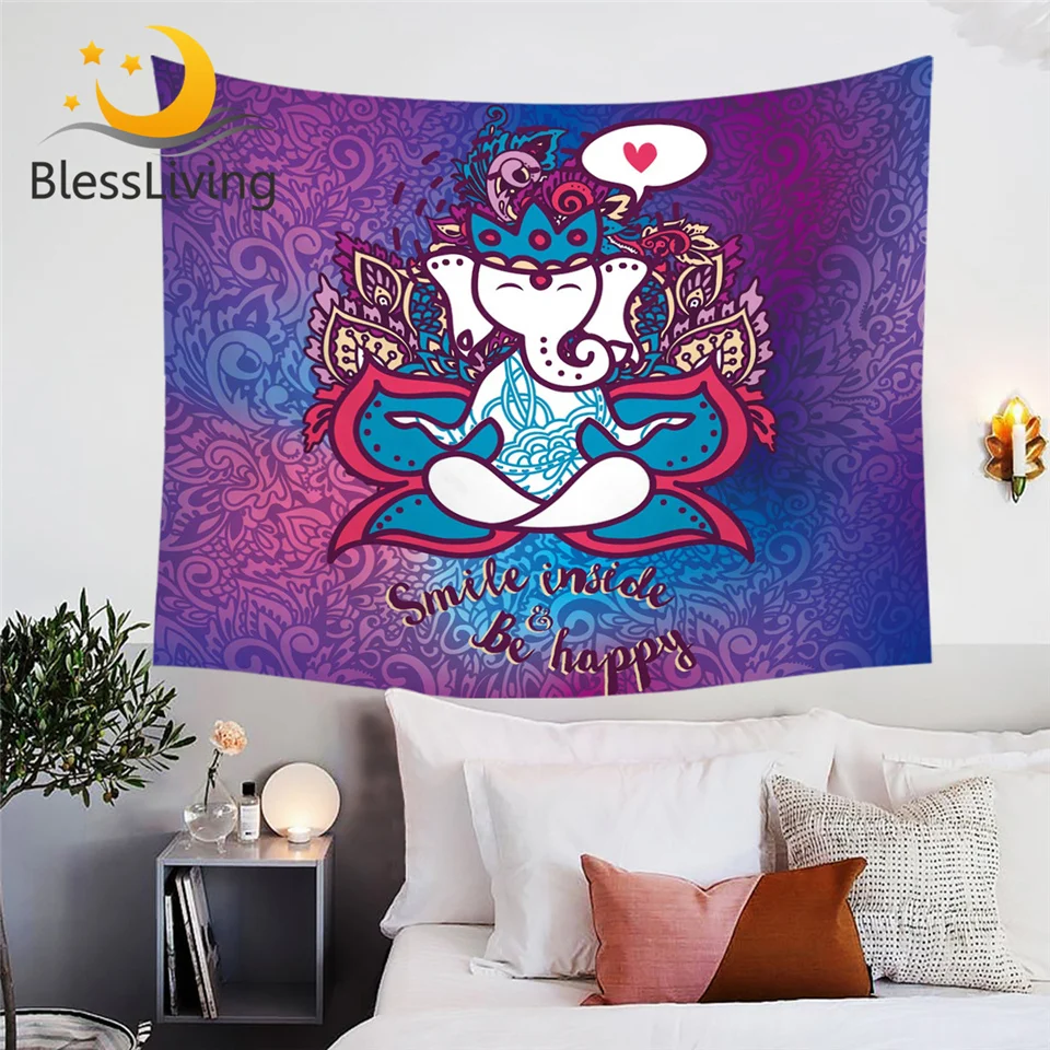 Blesslive мультфильм слон Настенный Ковер бохо мандала гобелен символ бога настенный Фиолетовый Синий Розовый этнические покрывала Tapiz
