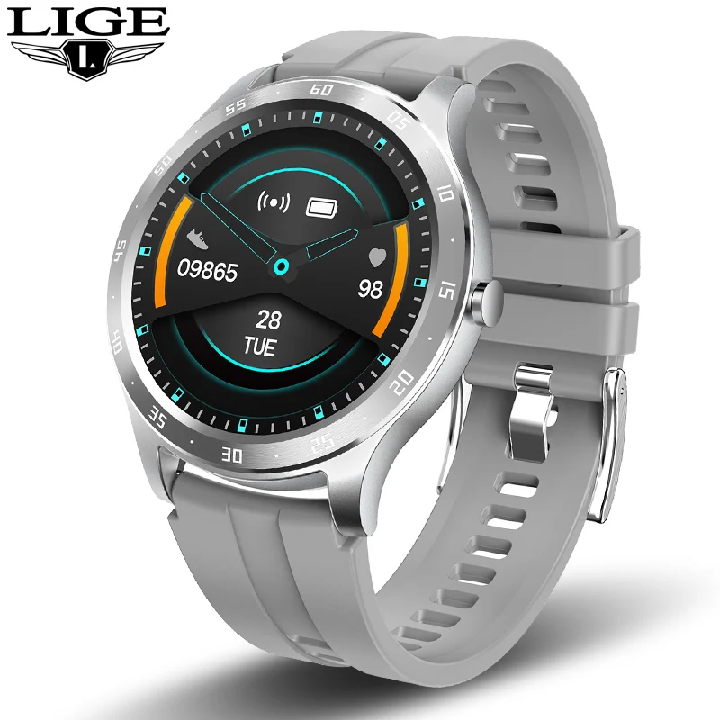 Silver LIGE IP67 водонепроницаемые умные часы для женщин монитор сердечного ритма кровяное давление фитнес-трекер светодиодный умные часы с сенсорным экраном для мужчин - Цвет: Silver