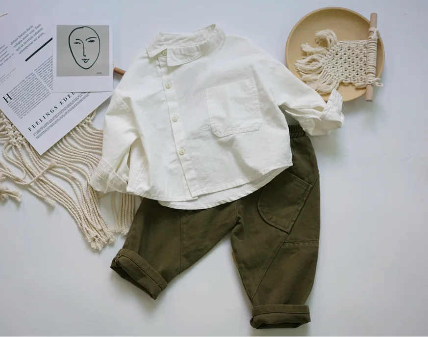 Boys Long Sleeve Shirts Spring Korean Style Baby Boys Cotton Linen Loose Tops Bat Sleeve Children Shirts