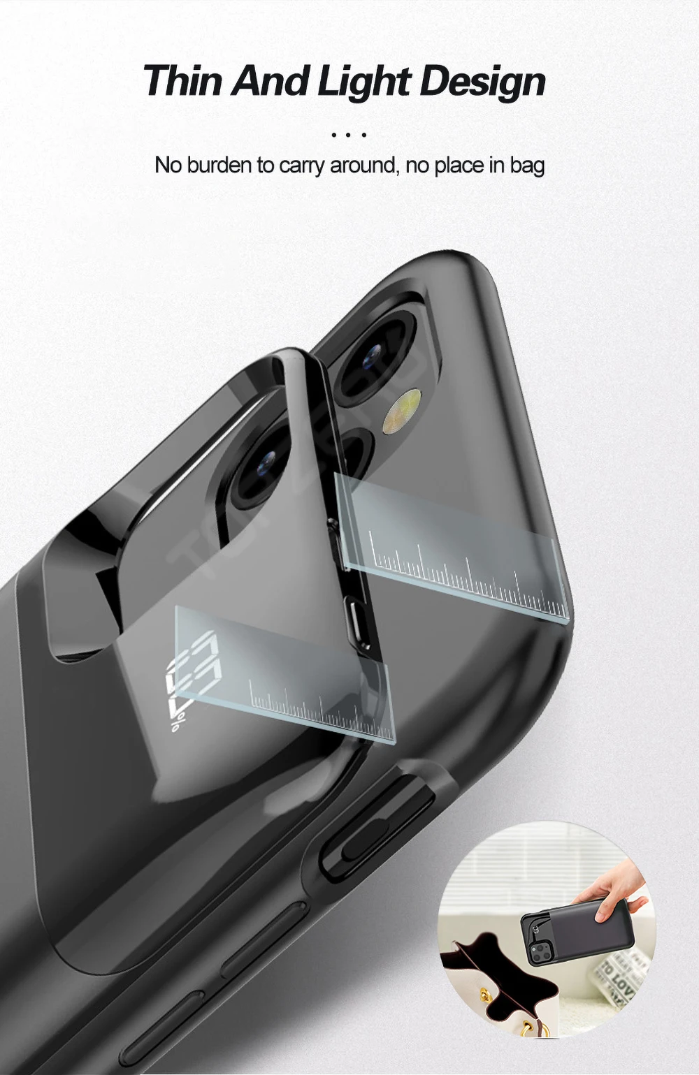 Чехол для аккумулятора для iPhone X XS XR XS MAX, разделяемый светодиодный чехол с цифровым дисплеем, чехол для iPhone 11 PRO MAX, чехол для зарядки аккумулятора