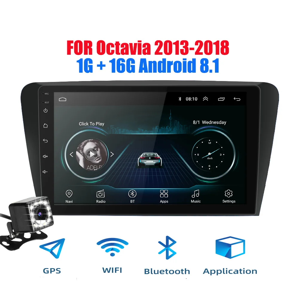 2din Android 9,0 Ouad Core PX6 Автомобильная магнитола стерео для Skoda Octavia 2013- gps Navi Аудио Видео плеер Wifi BT HDMI DAB - Цвет: Android 8(1G) CAM