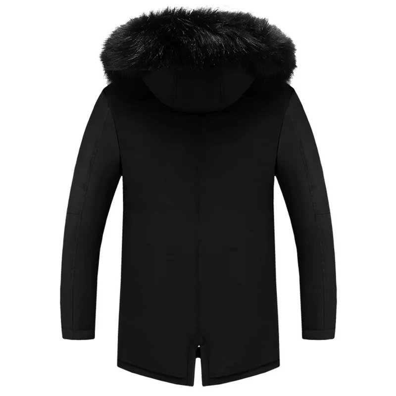 YUSHU брендовая новая зимняя куртка для мужчин, утепленные Длинные парки с меховым капюшоном, мужская верхняя одежда, пальто, Мужская одежда, черный, синий, зеленый