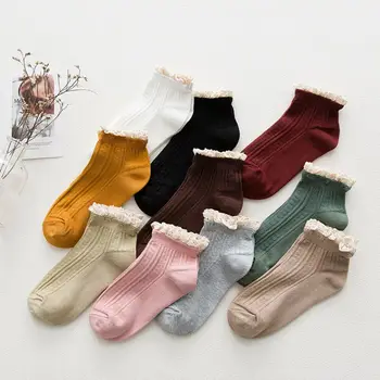 

5 pairs/lot Japanese Korean lace socks piles of socks vintage lace thin socks boat socks