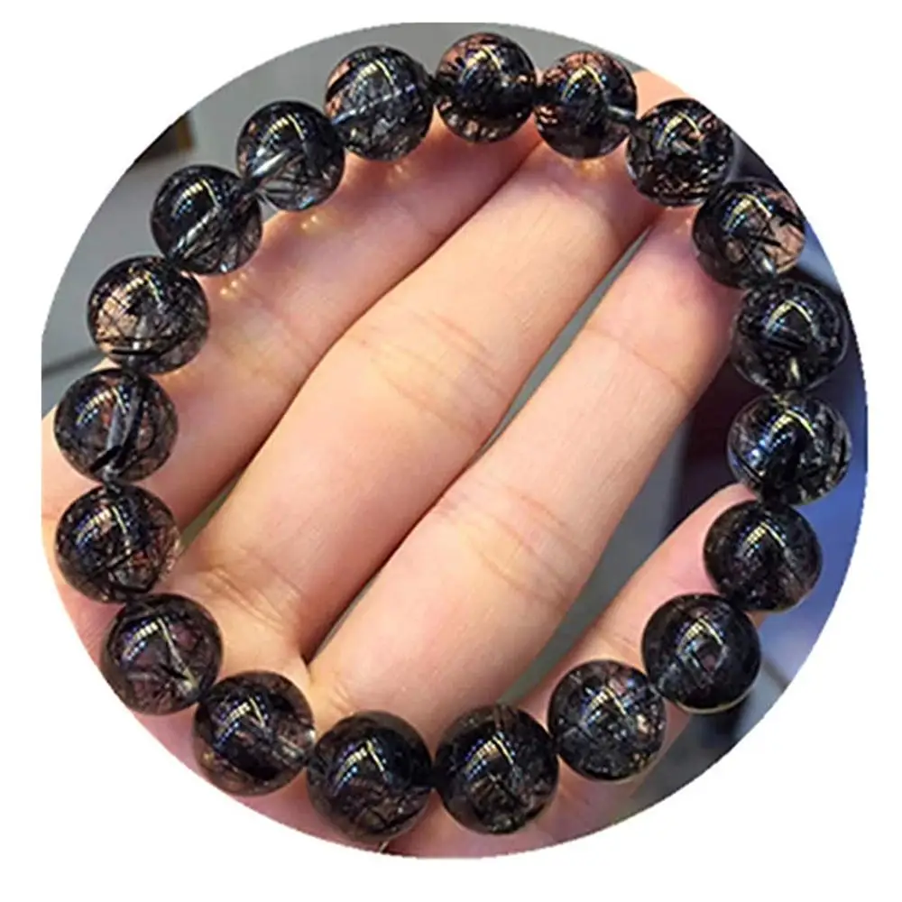 

11mm Genuine Natural Black Rutilated Quartz Bracelet From Brazil Round Beads For Women Men Gift Crsytal Bracelet Jewelry AAAAA