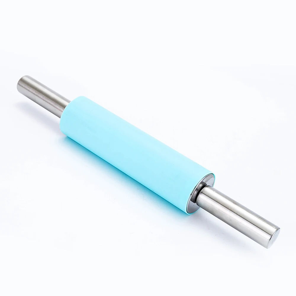 Useful Stainless Steel Non-Stick Silicone Fondant Rolling Pin Tool Portable Embossed Rolling Pin Fondant Pastry Cake Baking Tool