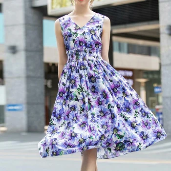 

HIGH QUALITY Newest Fashion 2020 Runway Dress Women's V-Neck Sleeveless Drape Prairie Chic Print Dress