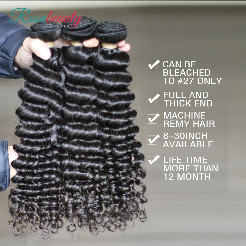 

[Rosabeauty] OneCut Hair Straight 8- 28 30inch P Brazilian Remy Hair Natural Color 100% Human Hair Weaving 3 Bundles Thick End