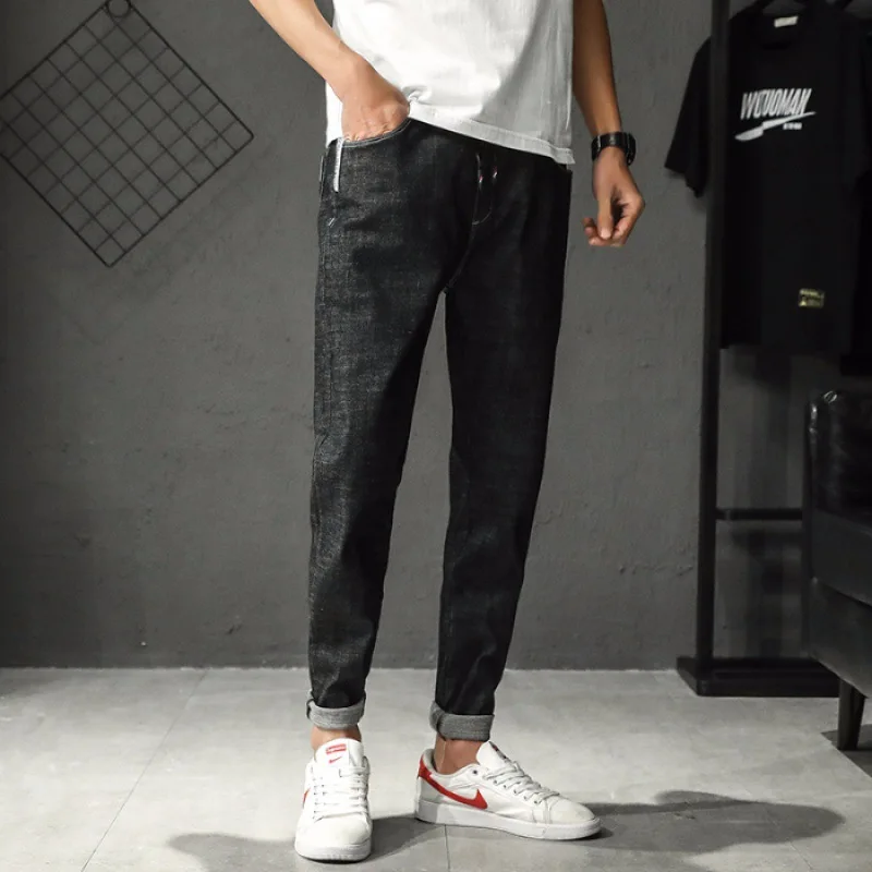 

2019 Spring Summer New Style Cowboy Elastic Waist Elasticity Casual Skinny Pants Men's