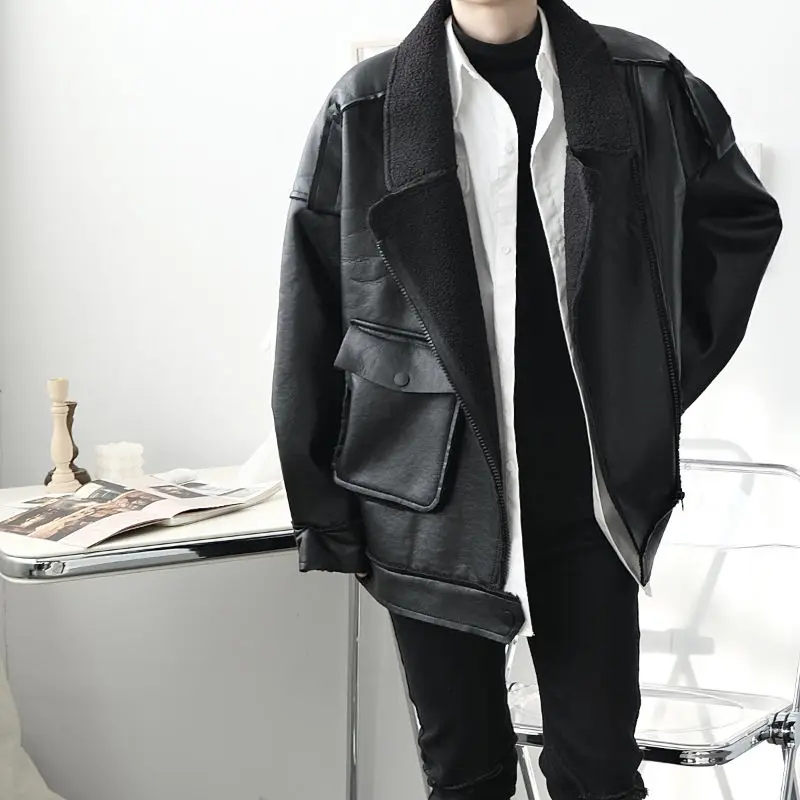 

Men's jacket 2020 Autumn new slim solid color thick leather jacket long sleeve casual personality youth men's wear