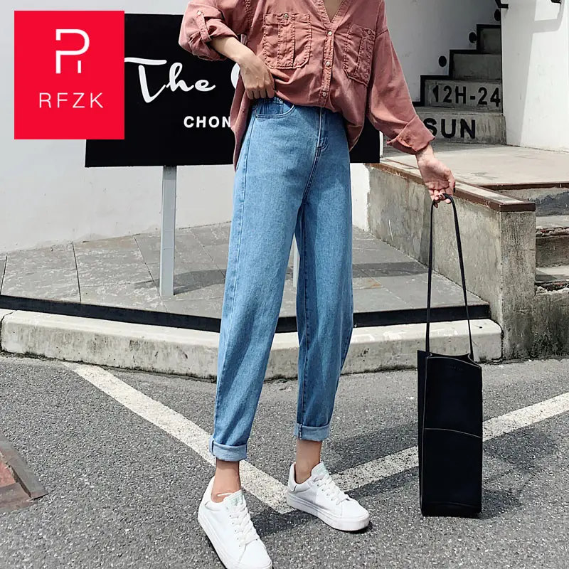 

RFZK 2020 New Plus Velvet Jeans Women's Pants Straight Loose High Waist Wide Legs Thin Black Dad Radish Tobacco Pipe