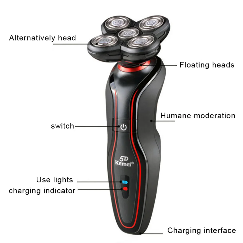 KEMEI KM-6181 перезаряжаемая Электробритва Моющаяся триммер для бороды с пятью лезвиями электрическая бритва для мужчин уход за лицом 5D плавающая бритва
