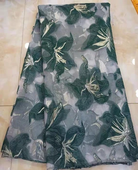 

2019 African Net Lace Fabric, High Quality Nigerian Wedding Lace Fabrics 5Yards blue French Tulle lace