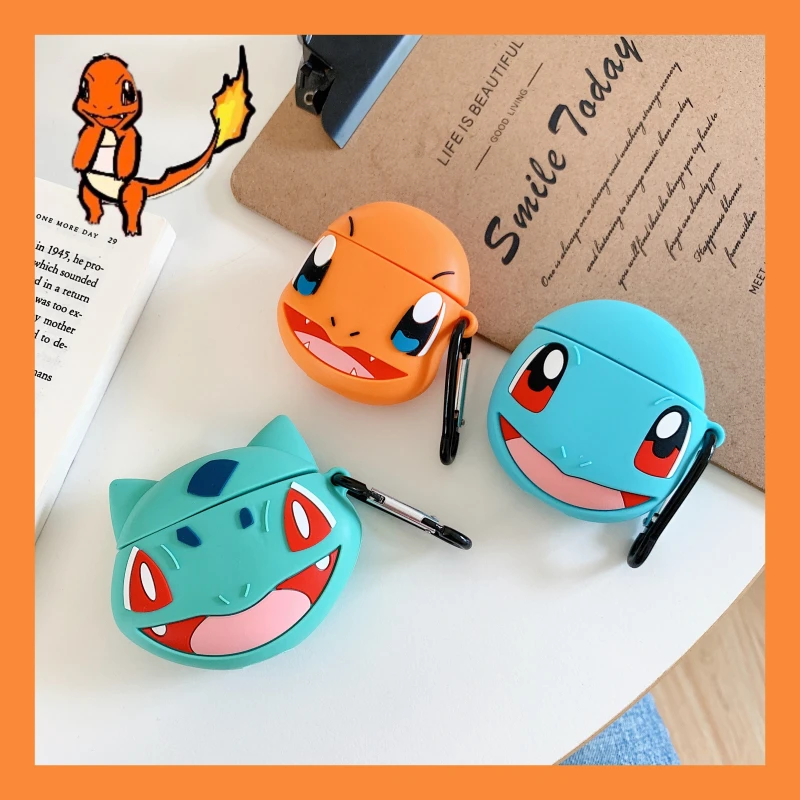 

3D Japan Cute Cartoon Charmander Bulbasaur Squirtle Headphone Cover For Apple Airpods 1/2 Silicone Protection Earphone Cases