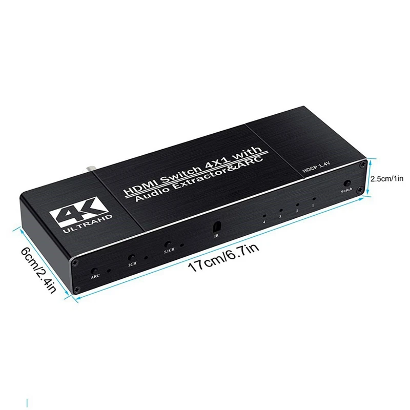 HDMI коммутатор 4 k@ 60Hz 4 в 1 с пультом дистанционного управления/аудио оптический, HDMI сплиттер с аудио экстрактором поддержка ARC