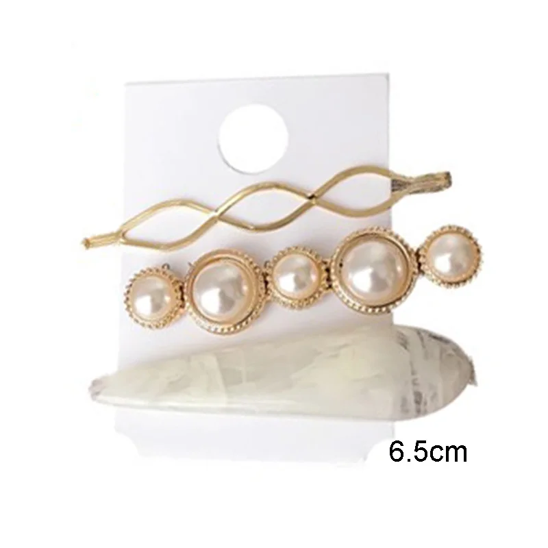 3pcs/set Korean Women Girls Metal Pearl Marble Hair Clip Combination Barrette Pearls Hairpin Hair Styling Accessories