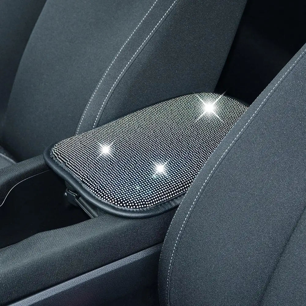 Soft Plush Luster Crystal Arm Rest Padding Protective Case Diamond Car Decor Accessories for Women Black-Crystal U&M Bling Bling Auto Armrest Console Cushion 