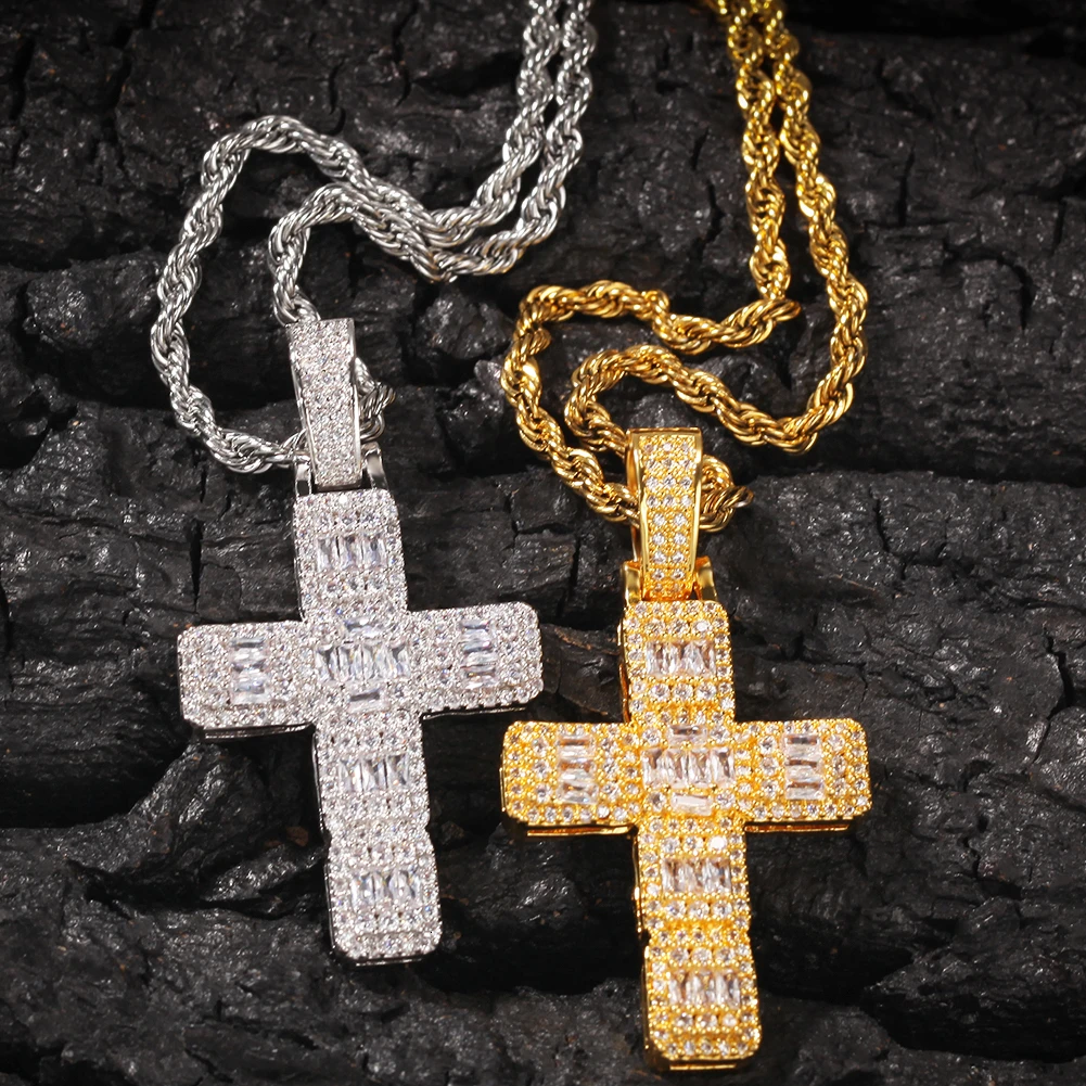 THE BLING KING Men Hiphop Cross Pendant Necklace Hiphop Style Iced AAA Cubic Zirconia Necklace Copper Fashion Jewelry