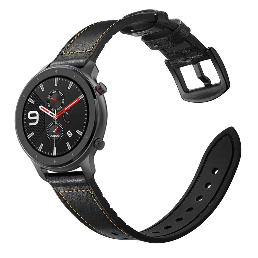 Черный Сменные часы ремешок кожаный ремешок для AMAZFIT GTR Смарт-часы 47 мм Смарт-часы аксессуары FW3 - Цвет: Черный