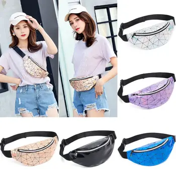 

Laser Transparent Clear Bum Waist Fanny Pack for Women Chest Crossbody Beach Bag Plaid Fashion Casual