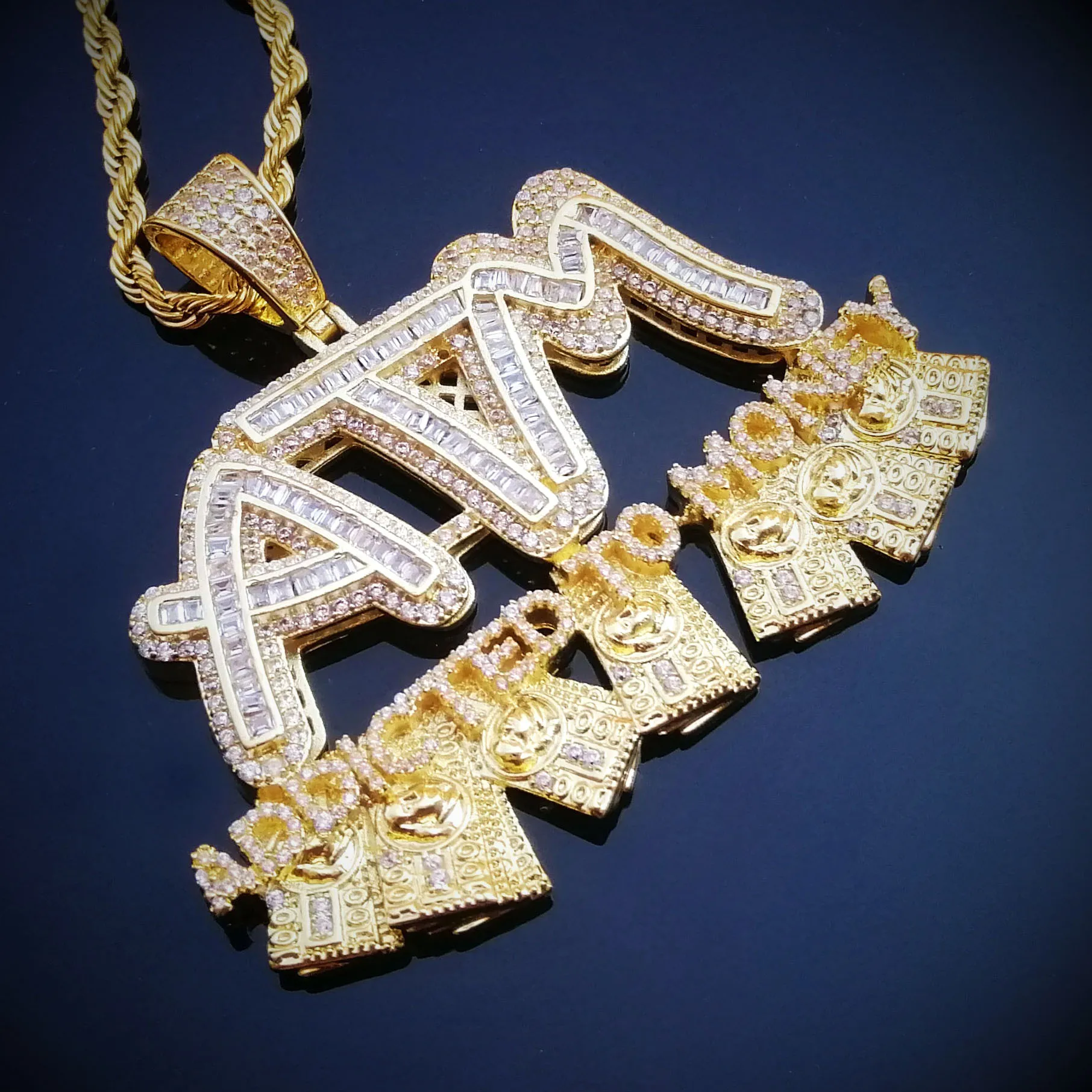 Iced Out Letters ATM Addicted To Money Pendant Necklaces 2
