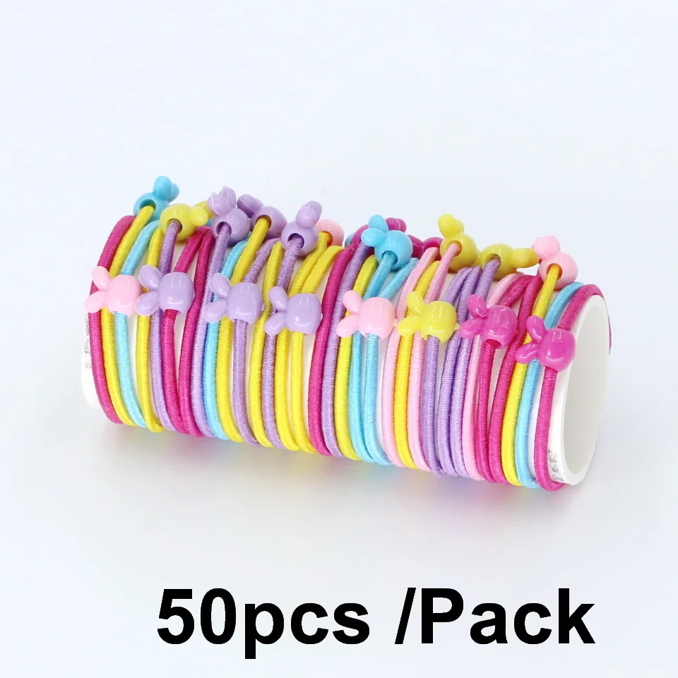 50pc Rabbit Isnice/головной убор диаметром 30 мм, Корейская резинка радужного цвета для волос, резинки для волос, маленькие милые аксессуары для волос, украшение для волос для девочек - Цвет: 50pc Rabbit