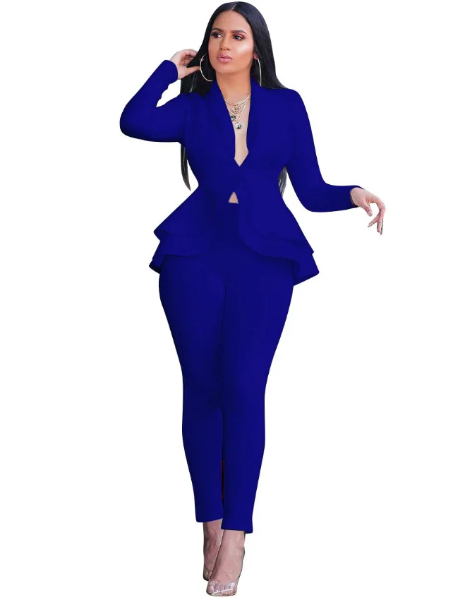 Plus Size Office Ladies Blue Pink 2 two piece set top and pants Elegant Female Casual Business matching suit sets Women clothing |