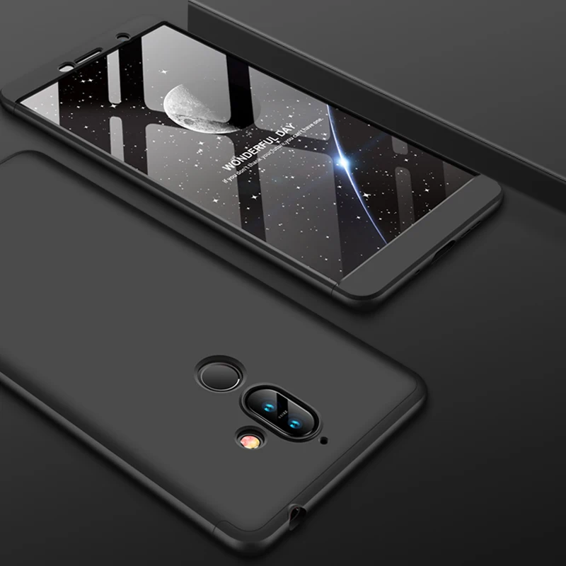 360 градусов чехол для Nokia 7 6,1 Plus X6 X7 8,1 чехол 3 в 1 Жесткий PC защитный матовый чехол для Nokia 7Plus 6,1 Plus чехол - Цвет: Черный